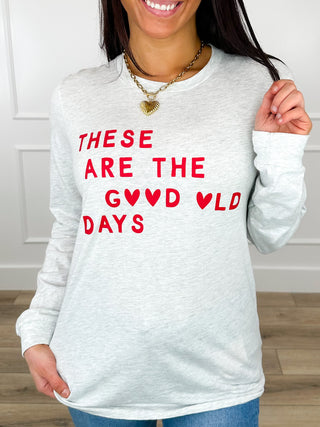Good Old Days Cotton Blend Long Sleeve Grey Avery Mae Graphic Tee Shirt