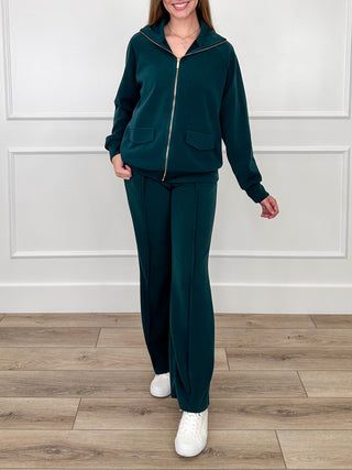 Dark teal zip-up hoodie and matching pants two-piece set