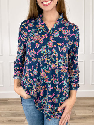 Dear Scarlett One Last Dance Wrinkle-Free 3/4 Sleeve Blue Gabby Top