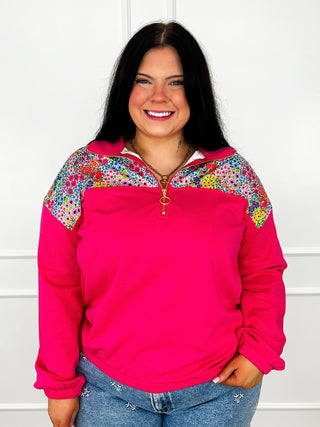 Reading Romance Cotton Blend Long Sleeve Pink Avery Mae Quarter Zip Top