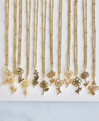 Floral Beauties Gold Birth Flower Necklace - 12 options!