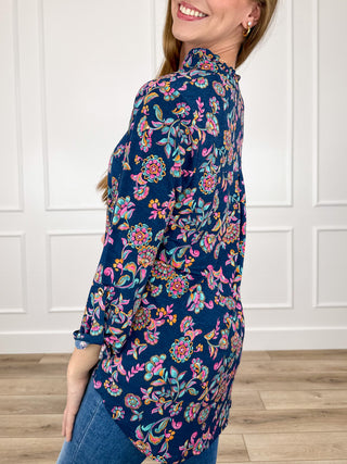Dear Scarlett One Last Dance Wrinkle-Free 3/4 Sleeve Blue Gabby Top