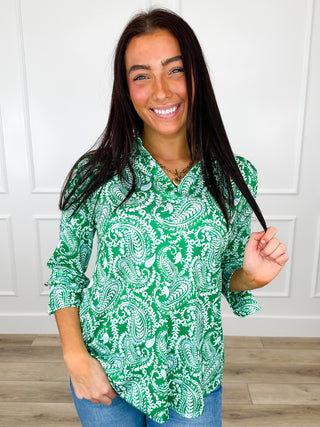 Dear Scarlett Remembering it All Lightweight 3/4 Sleeve Green Top