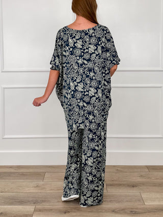 Dear Scarlett Didn't You Stay High-Rise Wide Leg Blue Set