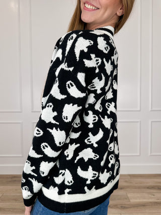 Michelle Mae Ghostly Glee Knit Long Sleeve Black Cardigan