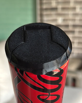 Midnight black can lid with textured round top and side grips