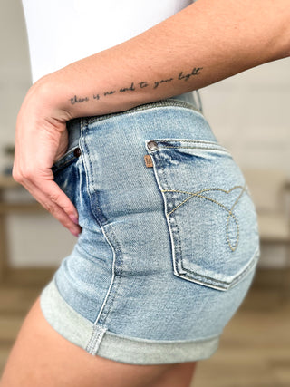 Judy Blue Aura Tummy Control Denim Shorts - Medium Wash (Non-Distressed)