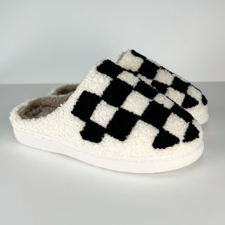 MIA Enough to Stay Faux Fur Checkered Slippers