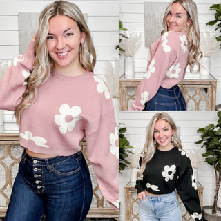 Style Right Floral Cropped Sweater Top - 2 colors!