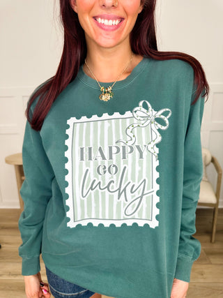 Happy Go Lucky Cotton Blend Green Avery Mae Graphic Top - 2 options