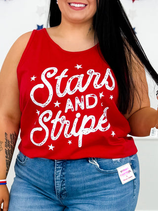 Stars & Stripes Cotton Red Avery Mae Graphic Tank Top (Bella+Canvas)