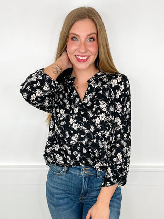 Dear Scarlett Keep it Light Wrinkle-Free 3/4 Sleeve Black Gabby Top