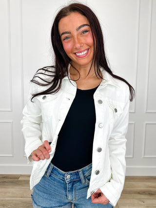 Risen Jeri Cotton Blend Long Sleeve White Denim Jacket