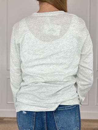 Light grey long-sleeve cotton-blend T-shirt back view with crew neck and relaxed fit