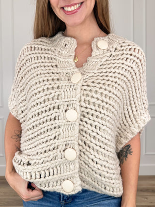 Saying I'm Fine Knit Short Sleeve Avery Mae Button Up Cardigan - Multiple Colors