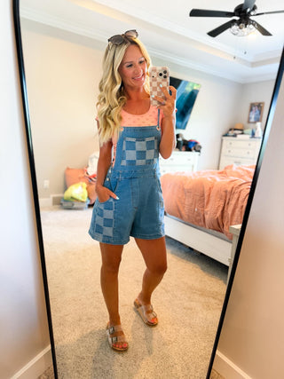 Pin-Up Pit Stop Cotton Blend Medium Wash Avery Mae Romper