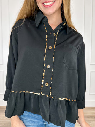 Sew in Love It All Matters Lightweight 3/4 Sleeve Black Button Up Top