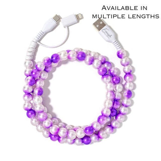 Purple ombre beaded phone charger cable with USB connector and phone end