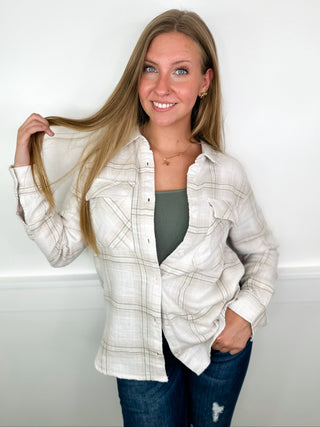 Thinking About You Cotton Long Sleeve Cream Avery Mae Flannel Top