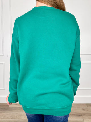 Green long-sleeve crewneck sweatshirt with plain back view