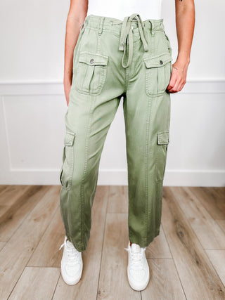 Risen Lizzie High-Rise Relaxed Fit Bottoms - Green (Cargo, Double Button, Non-Distressed)