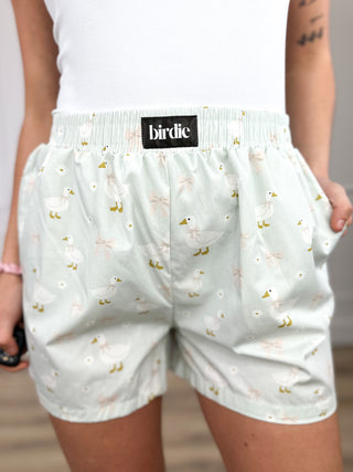 Fancy Feathers High-Rise Cotton Mint Avery Mae Shorts