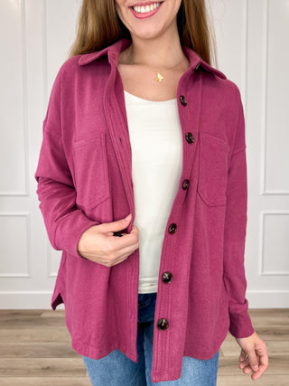 Made Up My Mind Knit Long Sleeve Avery Mae Button Up Shacket - Multiple Colors