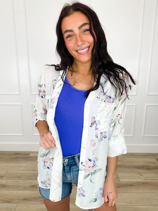 Spring Day Rayon Blend White Long Sleeve Avery Mae Button Up Top