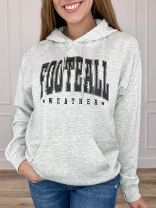 Grey graphic long-sleeve hoodie with drawstring hood and kangaroo pocket