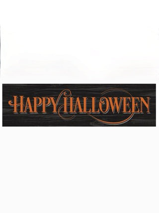 Wood shelf sitter plaque with 'HAPPY HALLOWEEN' in orange lettering