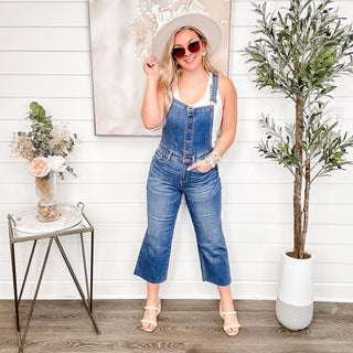 Judy Blue Diane Wide Leg Cropped Medium Wash Overalls