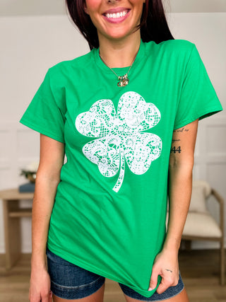 Crochet Clover Cotton Short Sleeve Green Avery Mae Graphic Tee Shirt