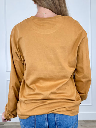 Autumn Florals Cotton Long Sleeve Camel Avery Mae Graphic Tee Shirt (Bella+Canvas)