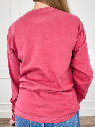Coffee Weather Cotton Long Sleeve Red Avery Mae Graphic Tee Shirt (Comfort Colors)