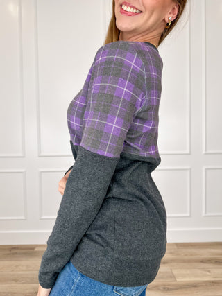 Michelle Mae Twilight Tones Cotton Blend Long Sleeve Charcoal Top