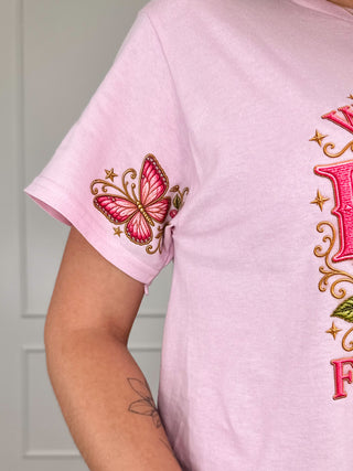 Will Always Love You Cotton Short Sleeve Pink Avery Mae Graphic Tee Shirt