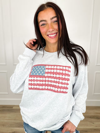 Star Spangled Blooms Lightweight Long Sleeve Avery Mae Crewneck Sweatshirt - Multiple Colors