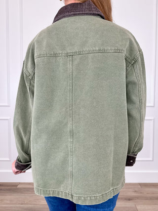 Hard to Believe Cotton Long Sleeve Green Avery Mae Denim Jacket
