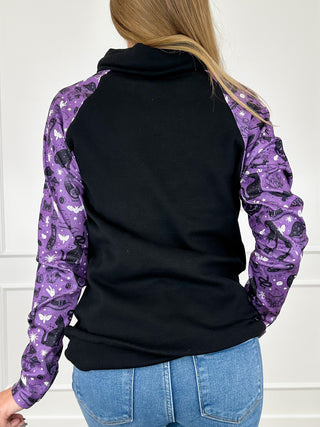 Michelle Mae Hocus Pocus Cotton Blend Long Sleeve Black Cowl Neck Sweatshirt