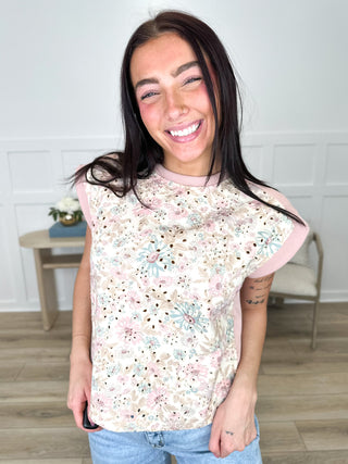 Doe & Rae Reading Your Texts Cotton Blend Short Sleeve Pink Mom Cropped Top