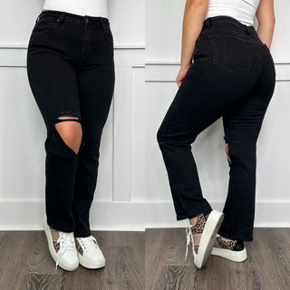 Risen Salem Distressed High Rise Relaxed Fit Black Jeans