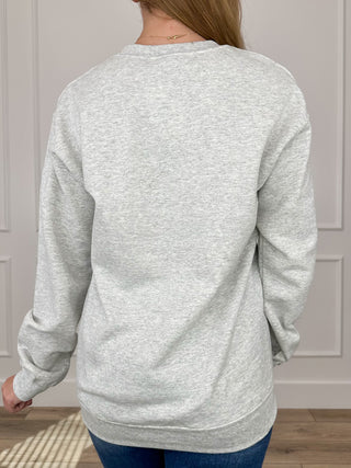 Grey crewneck long-sleeve sweatshirt, plain back