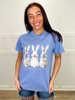 Easter Wishes Cotton Short Sleeve Blue Avery Mae Graphic Tee Shirt