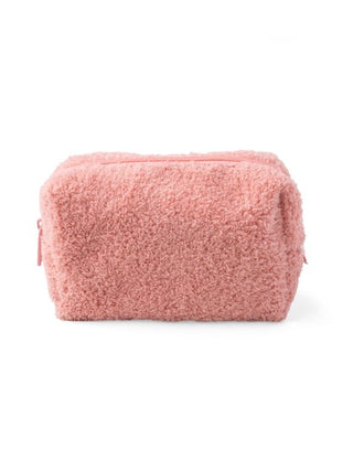 Pink fuzzy travel toiletry bag with zippered top