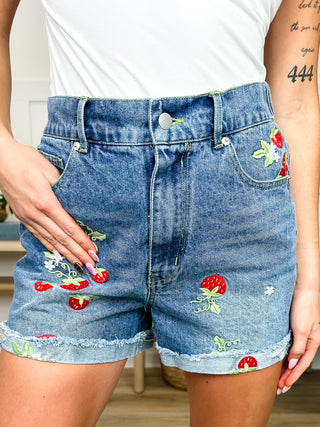 Cute Jam Sesh High-Rise Cotton Blend Medium Wash Blue Shorts