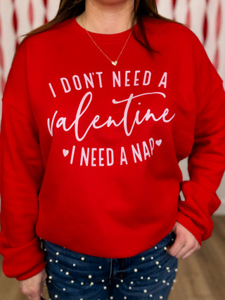 I Need a Nap Cotton Blend Short Sleeve Red Avery Mae Graphic Crewneck Sweatshirt