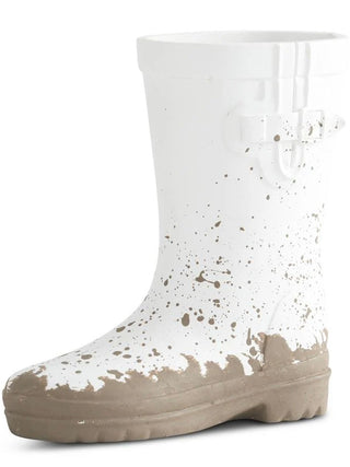 White resin decorative boot with brown speckled splatter