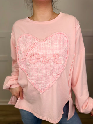 Easel Sweetheart Society Cotton Blend Long Sleeve Pink Avery Mae Top