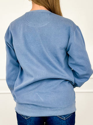 Believe in Yourself Cotton Blend Long Sleeve Blue Avery Mae Graphic Crewneck Sweatshirt (Comfort Colors)
