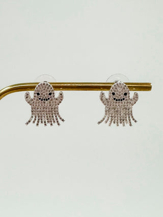 Silver drop earrings with glitter ghost charms on bar